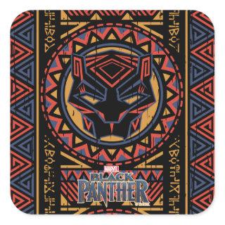 Black Panther | Panther Head Tribal Pattern Square Sticker