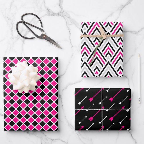 Black Pink Geometry Arrow Diamond  Sheets