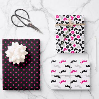 Black Pink Geometry Polka Dots Moustache  Sheets