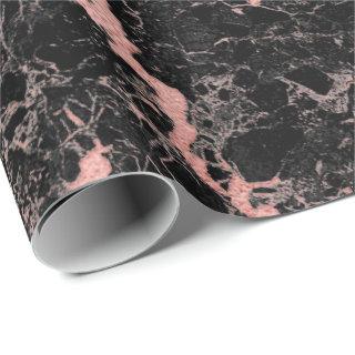 Black Pink Rose Veins Abstract  Marble Stone Glam