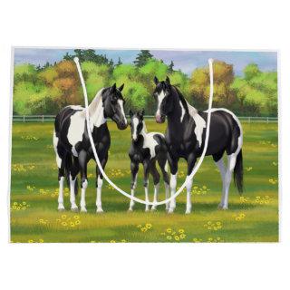 Black Pinto Paint Quarter Horses In Summer Pasture Large Gift Bag