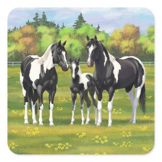 Black Pinto Paint Quarter Horses In Summer Pasture Square Sticker