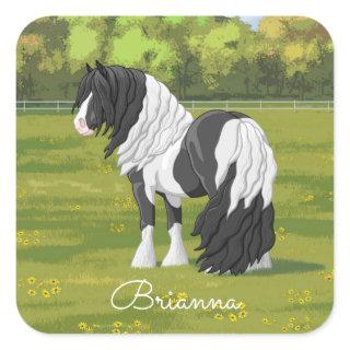Black Pinto Piebald Gypsy Vanner Draft Horse Square Sticker