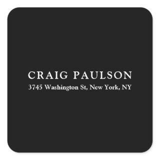 Black Plain Minimalist Elegant Classical Design Square Sticker