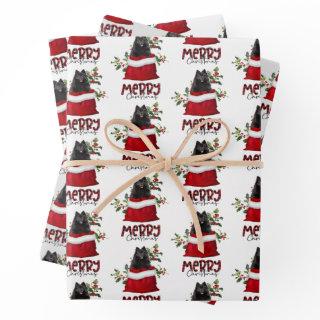 Black Pomeranian in Holiday Gift Bag  Sheets