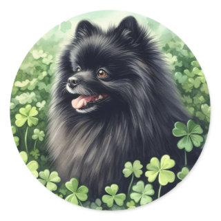 Black Pomeranian St Patricks Day  Classic Round Sticker