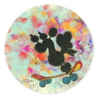 Black Poodle Skateboard Fun Print Classic Round Sticker