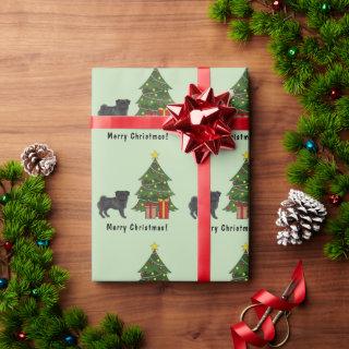 Black Pug Cute Cartoon Dog With A Christmas Tree