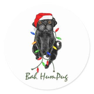 Black Pug Dog Bah Humpug Funny Christmas Classic Round Sticker