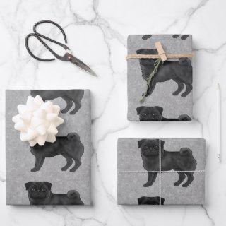 Black Pug Mops Dog Breed Design Pattern On Gray  Sheets