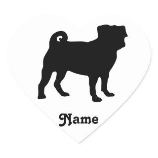 Black Pug Silhouette - Simple Vector Design Heart Sticker