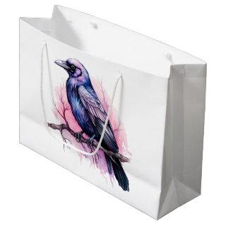 Black Raven on a Branch Illustration Large Gift Bag