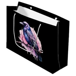 Black Raven on a Branch Illustration Large Gift Bag