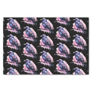 Black Raven on a Branch Illustration Pattern Tissue Paper