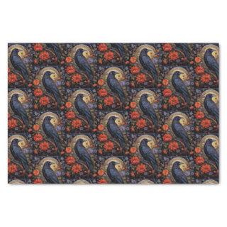 Black Raven with Flowers Gothic Design Tissue Paper