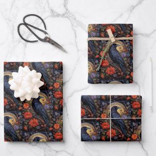 Black Raven with Flowers Gothic Pattern  Sheets