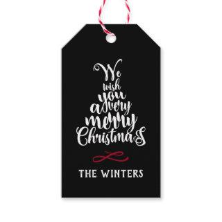 Black & Red Christmas Tree Lettering Holiday  Gift Gift Tags