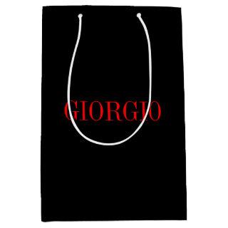 Black Red Your Name Minimalist Personal Modern Medium Gift Bag