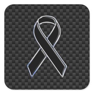 Black Ribbon Awareness Carbon Fiber Decor Square Sticker