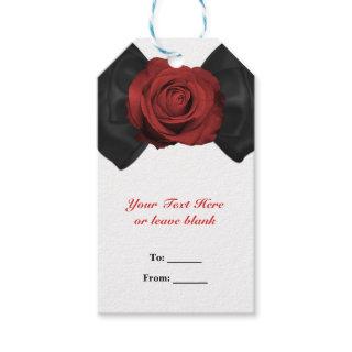 Black Ribbon Bow & Red Rose Elegant Custom Favor Gift Tags