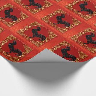 Black Rooster Chinese Zodiac Animal Red and Gold