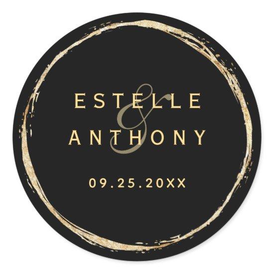Black Rustic Gold Circle Frame Ampersand Wedding Classic Round Sticker