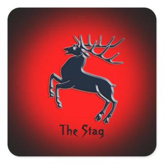 Black Rutting Stag on red spotlight effect Square Sticker