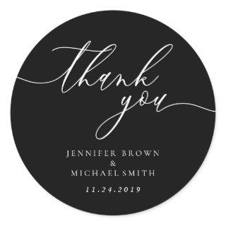 Black Script Clean Simple modernist thank you Classic Round Sticker