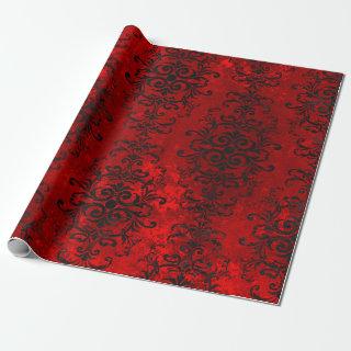 Black Scroll Designs on Shades of Red