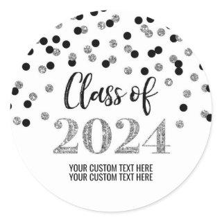 Black Silver Confetti Graduation 2024 Classic Round Sticker