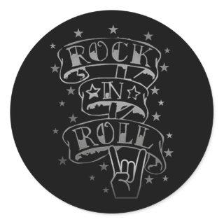 Black & Silver Rock & Roll Logo Classic Round Sticker