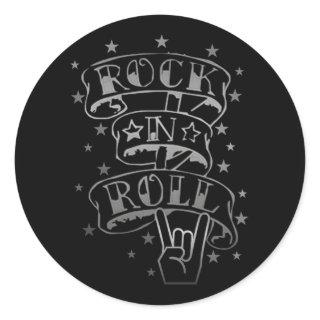 Black & Silver Rock & Roll Logo Classic Round Sticker