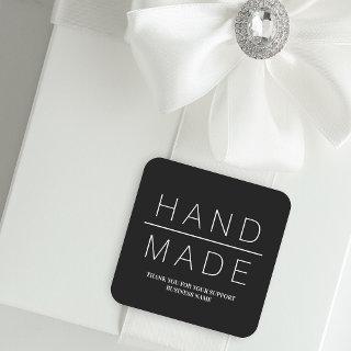 Black Simple Minimalist Handmade Business Thanks Square Sticker