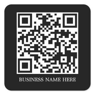 Black Simple, Modern QR Code Business Name Square Sticker