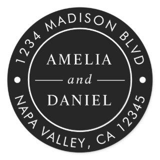 Black Simple Round Return Address Classic Round Sticker
