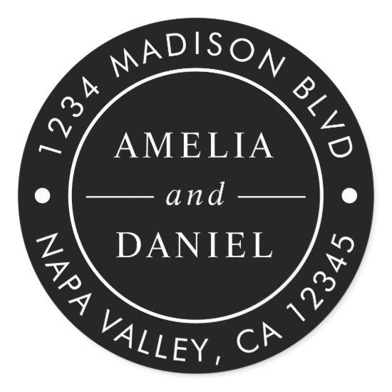 Black Simple Round Return Address Classic Round Sticker