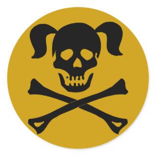 Black Skull and Crossbones With Pigtails Classic Round Sticker