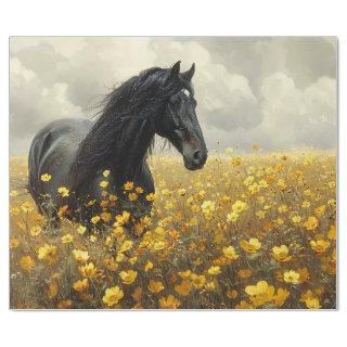 Black Stallion with Yellow Wildflowers Decoupage