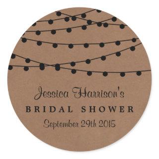 Black String Lights On Rustic Kraft Bridal Shower Classic Round Sticker