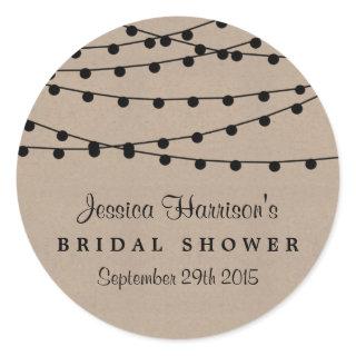 Black String Lights On Rustic Kraft Bridal Shower Classic Round Sticker
