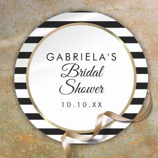 Black Stripe Elegant Gold Bridal Shower Classic Round Sticker