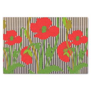 BLACK STRIPES AND RED POPPIES Tissue Paper