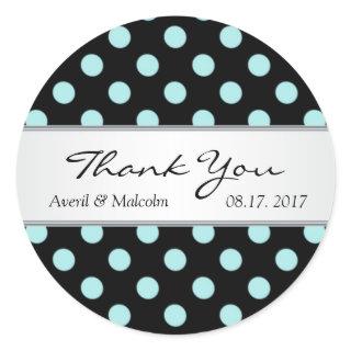 Black & teal polka dots Wedding Thank you Classic Round Sticker