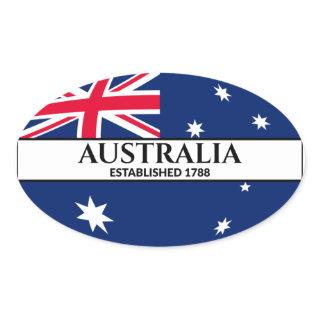 Black Text Australia Established 1788 Flag Oval Sticker