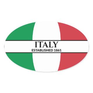 Black Text Italy Established 1861 Flag Oval Sticker