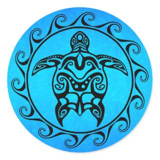 Black Tribal Turtle Classic Round Sticker