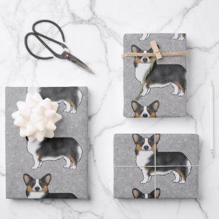 Black Tricolor Pembroke Welsh Corgi Dogs Pattern  Sheets