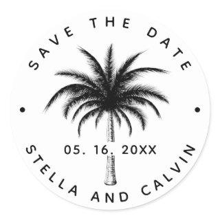 Black Tropical Palm Tree Save The Date Classic Rou Classic Round Sticker