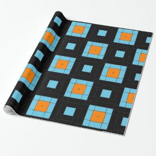 Black Turquoise & Orange Squares Geometric Pattern