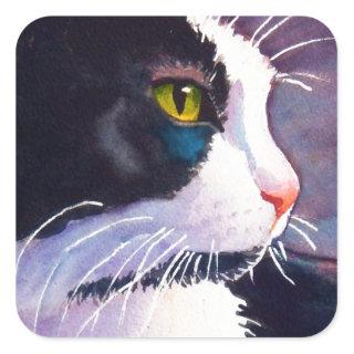 Black Tuxedo Cat in Stormy Mood Square Sticker